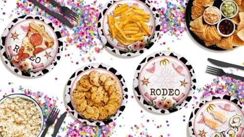 My First Rodeo Baby Girls 1st Birthday - 32 Piece Disposable Party Supplies - Decorations for Cowgirl Birthday Round Party Plates - Large 9" Paper Plates In Bulk - Image 6