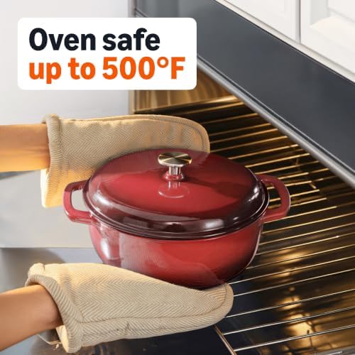 Amazon Basics Enameled Cast Iron Dutch Oven Pot With Lid, 6-Quart, Round, Dual Handles, Heavy-Duty, Oven Safe for Stews, Roasting & Baking, Red - Image 3