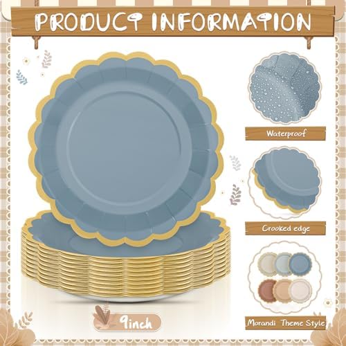 96 Pcs Morandi Color Paper Plates 9 Inch Pastel Scalloped Disposable Colored Boho Dinner Dessert Paper Plates for Birthday Wedding Bridal Party Supplies, 6 Colors - Image 4