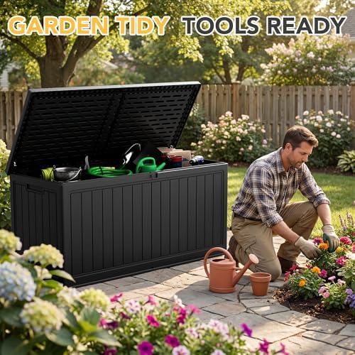 270 Gallon HDPE Deck Box Outdoor Indoor Waterproof Storage Box for Patio Furniture, Pool Accessories, Garden Tools, and Cushion Storage, Black - Image 3