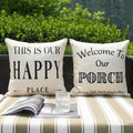 JOJOGOGO Welcome to Our Porch Outdoor Pillow Covers Waterproof 18x18 Set of 2, Decorative Farmhouse Outdoor Throw Pillows 18 x 18, Back Porch Decor Patio Furniture Pillows (This is Our Happy Place) by JOJOGOGO