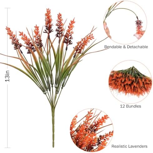 12 Bundles Fall Faux Outdoor Plants, UV Resistant Artificial Fake Lavender with Monkey Grass, Realistic Faux Lavender Greenery Shrubs for Patio Porch Yard Garden Pathway Window Box Fall Home Decor - Image 3