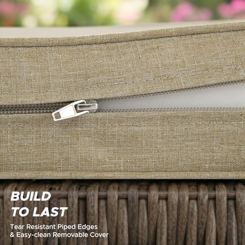 Outdoor Chair Cushions, Water-Resistant & Fade-Resistant, Patio Furniture Seat Replacement Chair Pads with Ties Zipper, Removable Cover, Non-Slip Bottom, Set of 6, 18.5 x 16 Inch, Natural - Image 6
