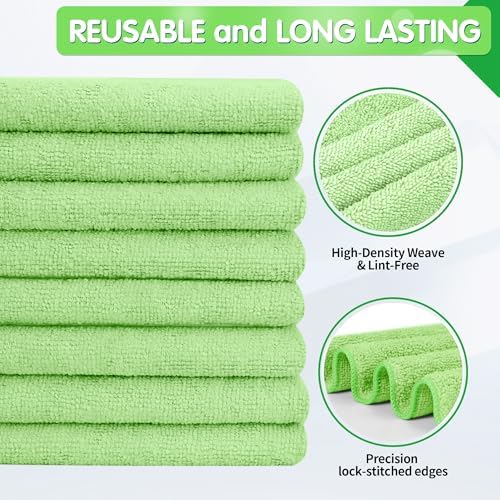 FIXSMITH Sage Green Microfiber Cleaning Cloth -Pack of 8, Highly Absorbent Cleaning Rags, 16"X12" All Purpose Cleaning Towels for Housekeeping, Kitchen, Car, Lint Free and Reusable Microfiber Towels - Image 2