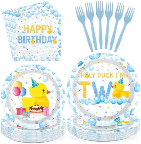 96Pcs Holy Duck Im Two Birthday Party Decorations, Serves 24 by Greencian