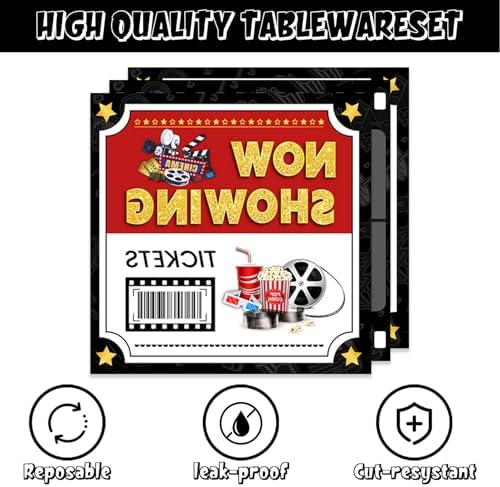 40Pcs Movie Night Party Supplies, Now Showing Themed Plates and Napkins Set, Serves 20 Guests, Perfect for Movie Night Party Decorations - Image 2