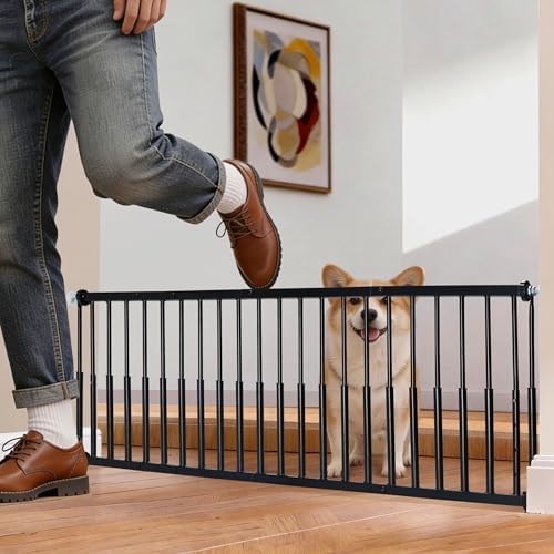 10''-15.8'' Height Adjustable Dog Gate, Extra Wide 18.1"-46" All Metal Short Dog Gate to Step Over, Pressure Mount Small Pet Puppy Gate for Stairs & Doorways(Black) - Image 3