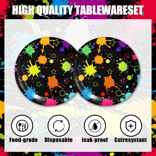 40pcs Neon Party Supplies Paper Plate and Napkins Neon Glow Birthday Colorful Graffiti Party Decoration for Glow Kids Baby Shower Birthday Decorations - Image 3