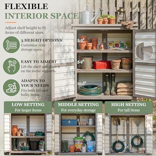 Gowoodhut Outdoor Storage Cabinet with Shelve Garden Patio Tool Storage - Image 6