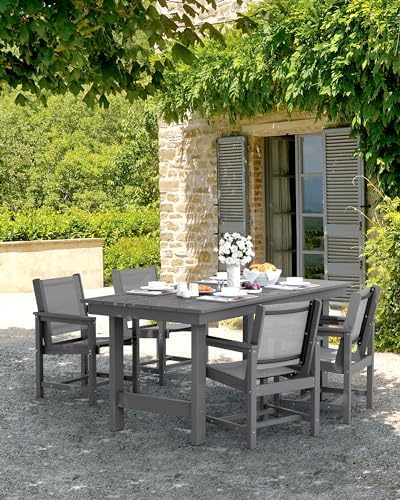 SERWALL 7 Pcs HDPE Patio Dining Set, HDPE Dining Set for 6, Gray - Image 6