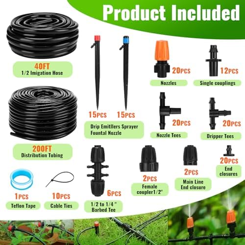 240FT Drip Irrigation System with 1/2'' 1/4'' Tubing Hose - Image 2