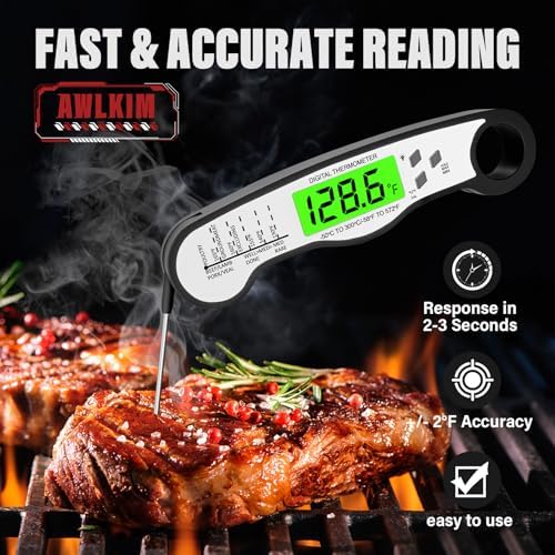 AWLKIM Meat Thermometer Digital, Instant Read Food Thermometer, Black - Image 2