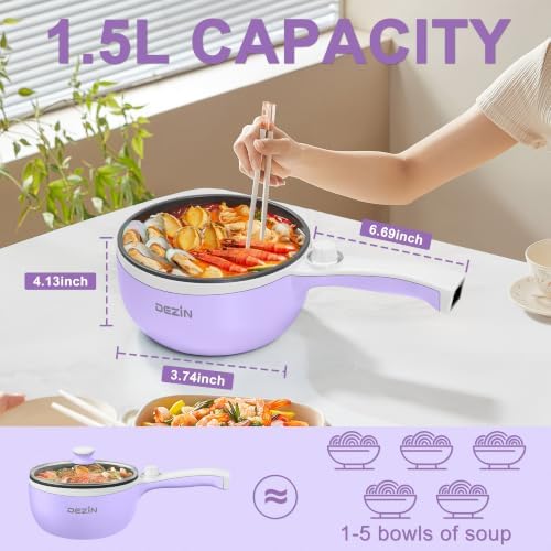 Dezin Hot Pot Electric, 1.5L Non-Stick Portable Electric Pot, Dual Power - Image 4