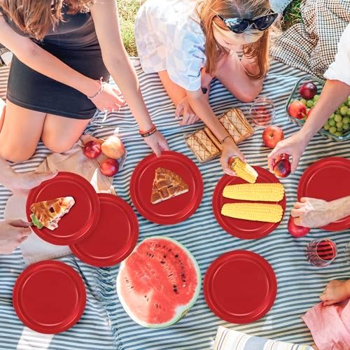 50 Pcs Red Paper Plates Round 7 Inches Heavy-duty Red Cake Dessert Plates - Image 6