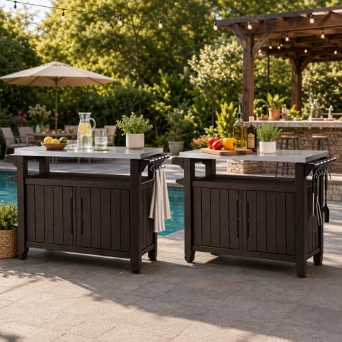 Outdoor Prep & Storage Cart, Stainless Steel Top, Brown, 2-Pack - Image 3