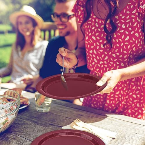 50 Count Burgundy Plates 9 Inches Round Heavy-duty Maroon Dinner Plates - Image 7