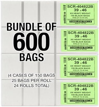 Aluf Plastics 45 Gallon 22 Micron (eq) Black Trash Bags - 39" x 46" For Home, Office, & Bathroom (Pack of 600) - Image 6