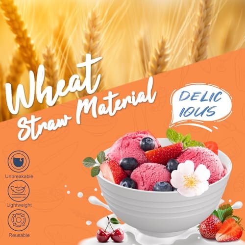Wheat Straw Dinnerware Sets Service for 4, Unbreakable Kids Plates and Bowls Set 20 PCS, Microwave & Dishwasher Safe Dishes Set for Dinner, Kitchen, Camping, PV, Dorm - White - Image 3