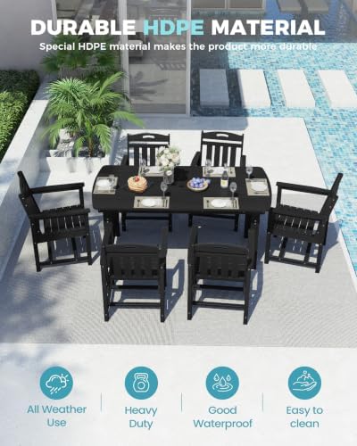 Ciokea HDPE Outdoor Dining Set of 6, Patio Table and Chairs Sets, Black - Image 3