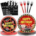 96PCS Movie Theme Birthday Party Paper Plates and Napkins Happy Birthday Disposable Tableware Set for 24 Guests Movie Night Birthday Gatherings Decorations by Oitnlaughter