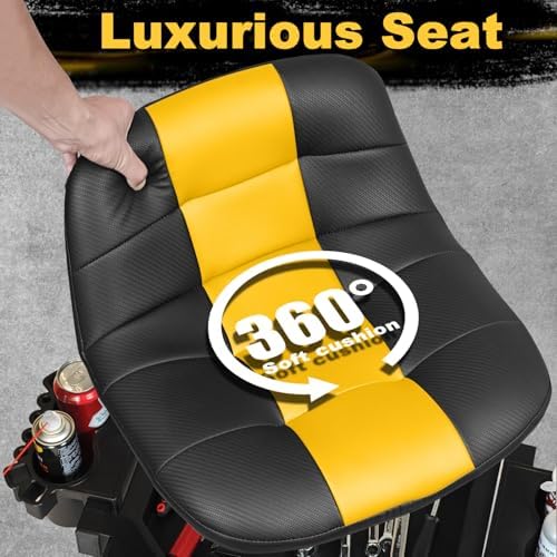 Rolling Stool with Wheels, Adjustable Height Pneumatic Garage Work Mechanic Stool Seat with Backrest, 400 LBS Capacity 360° Swivel Mechanic Crepper Chair with Tool Tray Storage, Yellow - Image 3