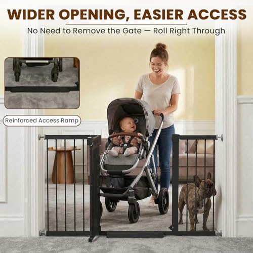 Mumeasy 29.7-57" Extra Wide Baby Gate for Doorways, Auto Close Dog Gate Indoor for Stairs, No-Drill Pressure Mounted Pet Gate with Door, Easy Walk Thru Long&Large Safety Gate for House, Outdoor, Black - Image 3