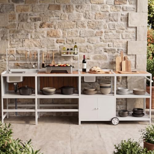 Modular Outdoor Kitchen Island with Sink, 4Pcs Aluminum Outdoor Kitchen Kit by Rotihom
