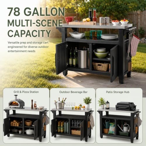 Outdoor Prep & Storage Cart, Stainless Steel Top, Black, 2-Pack - Image 2