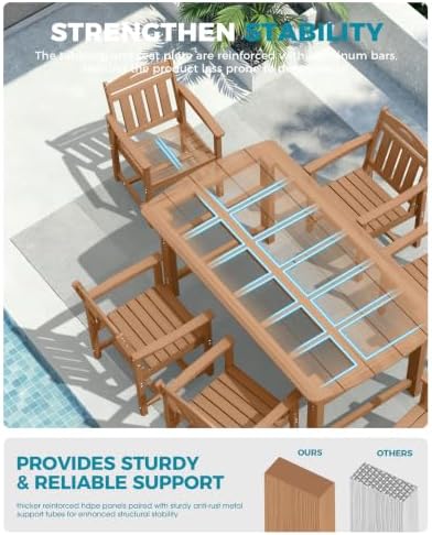 Ciokea HDPE Outdoor Dining Set of 4, Patio Table and Chairs Sets, Teak - Image 5