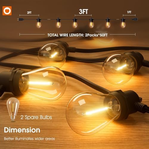 addlon 100FT Outdoor String Lights LED Waterproof Patio Lights with 32 Edison Dimmable Bulbs Shatterproof Hanging Lights for Outside Cafe Bistro Garden Balcony Porch Yard Gazebo Deck 2Packs*50FT - Image 5