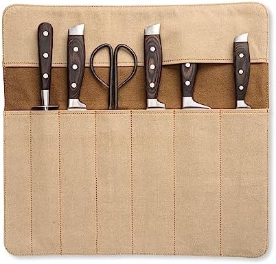Angus Stoke premium leather Knife Roll Bag - Storage and Protection for Chef Knives, 7 Slots and 1 Zipper Pocket, genuine Buffalo Leather Case Nils (Mahogany) - Image 4