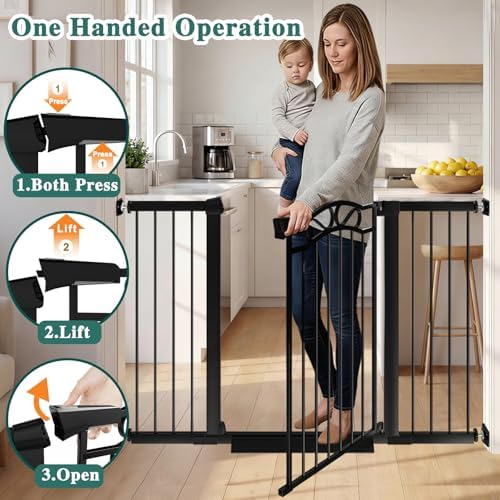 Fairy Baby 62.6"-65.3" Extra Wide Baby Gate with Door, 63 64 65 Inches Walk THR Baby Gates for Stairs Pressure Mounted no Drill, Indoor Tension Metal Child Pet Dog Safety Gate for Kids, Black - Image 3