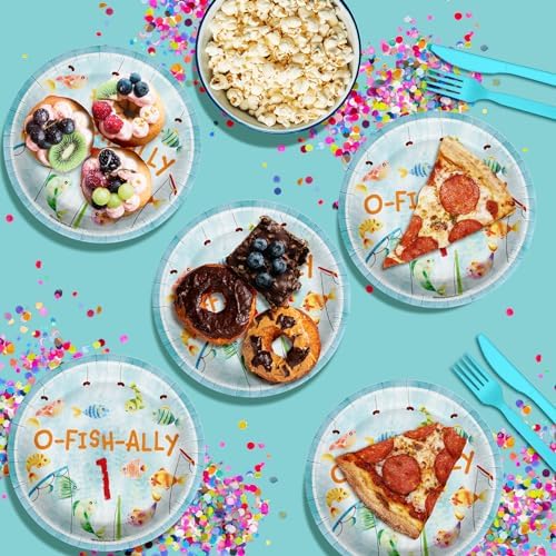 Ofishally One Fishing 1st Birthday Party Supplies Large 9" Paper Plates in Bulk 32 Piece - Image 4