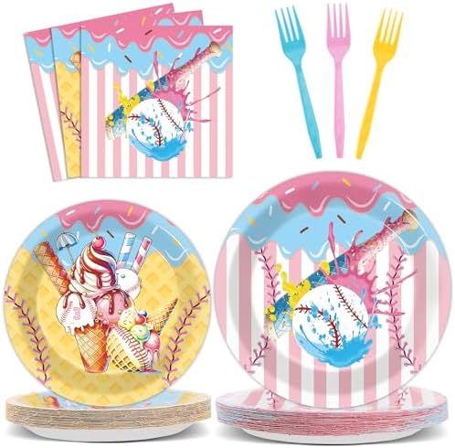 96PCS Ice Cream Drip Baseball Birthday Party Paper Plates and Napkins Set Sport Party Paper Plates Baseball Ice Cream Disposable Tableware Parties Set for Kids Decorations by Oitnlaughter