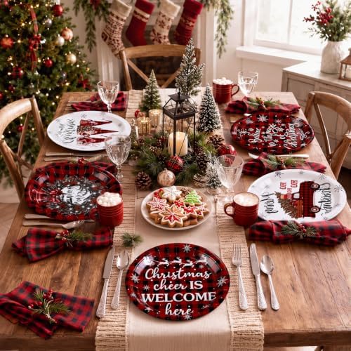 Rtteri 100 Pcs Christmas Paper Plates Disposable 9 Inch Buffalo Plaid Plate - Image 2