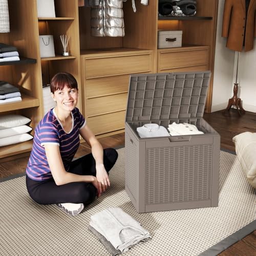 PatioZen 37 Gallon Deck Box,Waterproof Resin Outdoor Storage Boxes, Outside Storage Lockable Container for Garden Tools,Indooor Cushions,Accessories (Grey) - Image 4