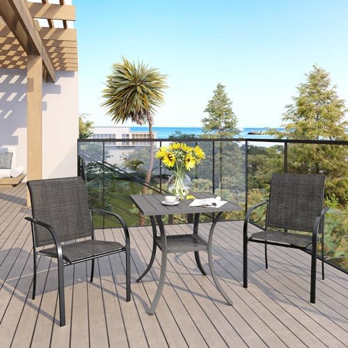 VICLLAX Patio Set for 2, Outdoor Dining Set Includes 28" Small Outdoor Table and 2 Stackable Sling Chairs, Grey Tabletop and Grey Fabric by HOME