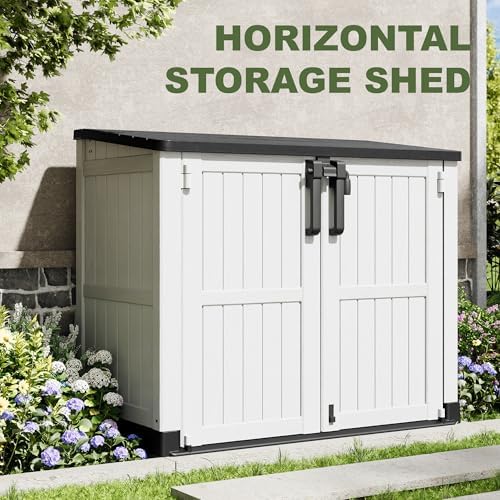 36 Cu Ft Resin Outdoor Storage Shed, Weatherproof Horizontal Outdoor Storage Cabinet with Dual Lock Door for Backyard, Patio, Garage, Garden(White) - Image 2
