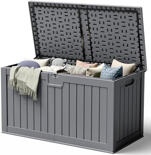 240 Gallon HDPE Deck Box Outdoor Indoor Waterproof Storage Box for Patio Furniture, Pool Accessories, Garden Tools, and Cushion Storage, Gray by Acurax