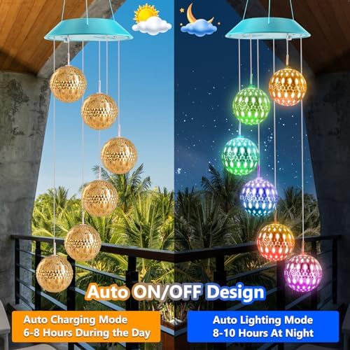 Toodour Solar Wind Chime, Color Changing Moroccan Ball Wind Chimes - Image 2