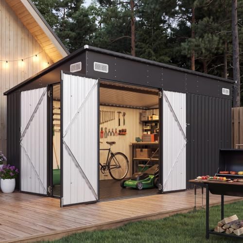 8'x12' Lean to Shed Metal Storage Shed with Floor,Triple Door - Image 2