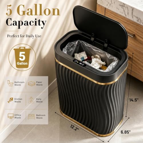 Ogikey Bathroom Trash Can with Automatic Touchless Lid, 5 Gallon Smart Garbage Can Narrow Waterproof Trash Bin for Bedroom, Office, Living Room (5 Gallon-Black) - Image 2
