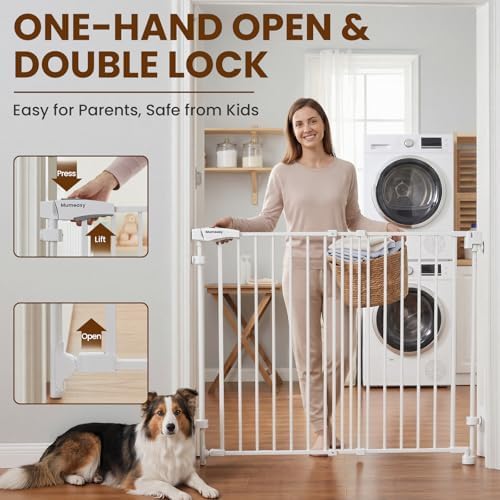 Mumeasy 36" Tall Baby Gate for Stairs, 29.5-43.3" Expandable Hardware Mounted (Drill Needed), Removable No Bottom Bar Dog Gate, Auto Close Wide Walk Thru Safety Gate for Doorways, Pets& Toddlers,White - Image 4