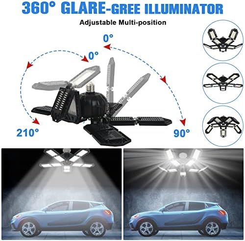 Aoretic LED Garage Lights 10+1 Panels 2 Pack -250W, 25000LM 6500K Led Shop Light with 6+1 Deformable Panels, Ceiling Lights for Basement Barn Light Garage - Image 2