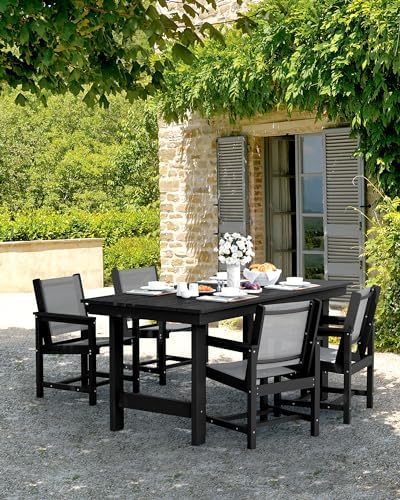 SERWALL 7 Pcs HDPE Patio Dining Set, HDPE Dining Set for 6, Black - Image 6
