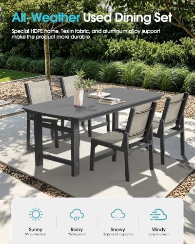Ciokea HDPE Outdoor Dining Set, Patio Table and 4 Stackable Chairs, Grey - Image 3