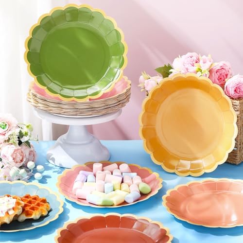 48 Pcs Bright Wildflower Color Paper Plates 9 Inch Scalloped - Image 2