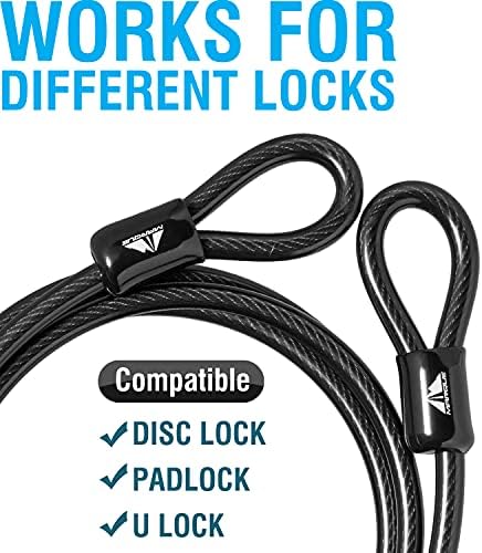 MARQUE Security Steel Cable - 3/8 inch (10 mm) Thick (4', 7', 15', 20' or 30') Vinyl Coated Braided Steel Cable with Double Sealed Looped Ends for U-Lock, Padlock, Disc Lock (7 FT) - Image 4