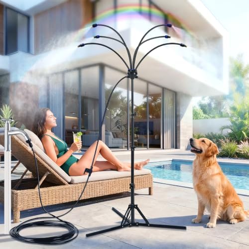 6-Adjustable Nozzle Standing Misters for Outside Patio - Easy to Install & Maintain, Customize Mist, Durable & Long-Lasting for Backyard Cooling by BHeadCat