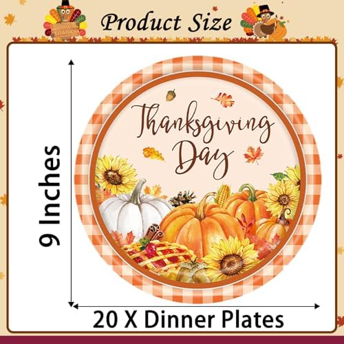 20 Pcs Happy Thanksgiving Party Disposable Paper Plates Fall Themed 9 Inch Round Dinner Plates for Autumn Party Decorations (Pumpkin Sunflower) - Image 7